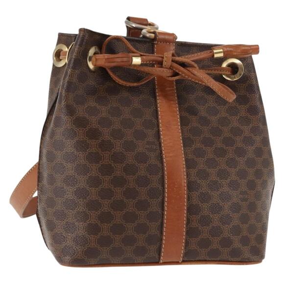 CELINE Macadam Canvas Shoulder Bag Pvc Leather Brown Gold - Picture 1 of 12